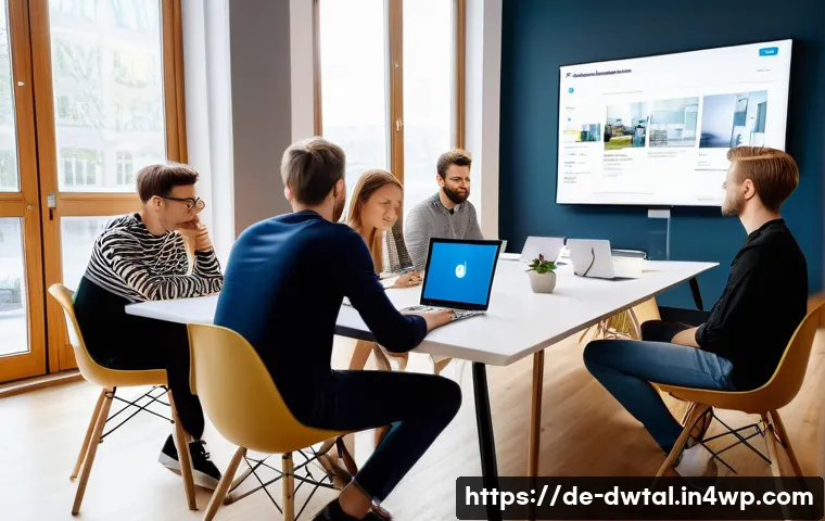 브랜드 가치를 높이는 온라인 전략 - A professional social media marketing team brainstorming in a modern Berlin office, with diverse you...