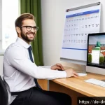 Home 17 디지털 명성 관리와 고객 충성도의 관계 - A modern German small business office scene showing a customer service representative warmly respond...