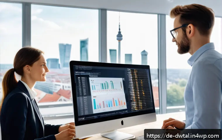 디지털 명성 관리의 글로벌 트렌드 - A modern office scene in Berlin featuring a diverse team of professionals monitoring social media an...